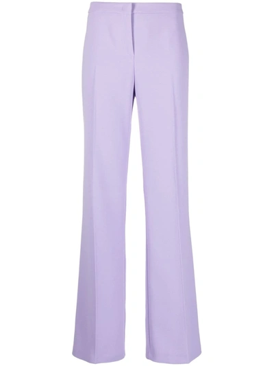Pinko Stretch Linen Slit-cuff Trousers In Purple, Chalk