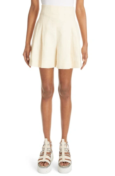 Chloé Pleated Linen Midi Skirt In White