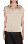 Vince Cap Sleeve Ruched Back Silk Blouse In Pale Nut