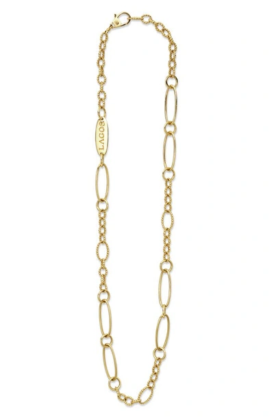 Lagos 18k Yellow Gold Signature Caviar Oval Link Chain Necklace, 34