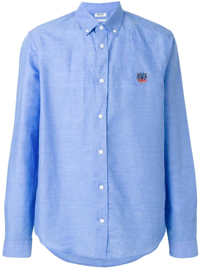 Kenzo Tiger Crest Linen And Cotton-blend Shirt In Blue