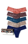 Hanky Panky 5-pack Low-rise Multicolor Lace Thongs In Himalayan Pink/dusk/beguiling
