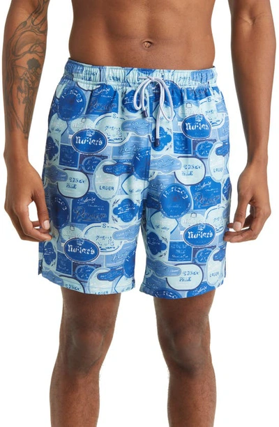 Peter Millar 7 Vintage Labels Print Swim Shorts In Twilight Blue