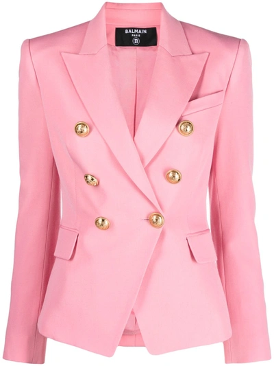 Balmain Double-breasted Fitted Jacket In Pink