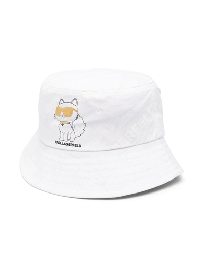 Karl Lagerfeld Kids' Logo-print Cotton Bucket Hat In White