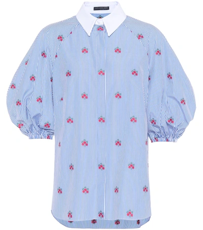Alexander Mcqueen Floral-embroidered Cotton Blouse In Blue