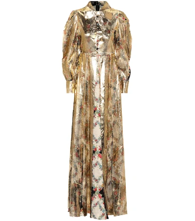 Gucci Silk-trimmed Metallic Gown In Gold