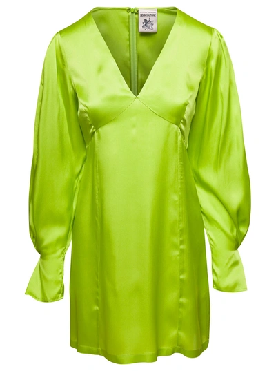 Semicouture Zoie V Neck Mini Dress In Green