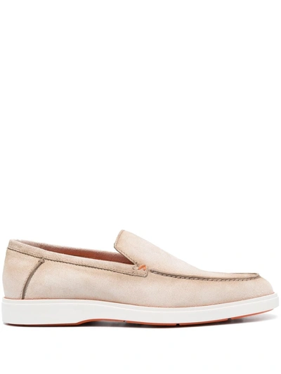 Santoni Almond-toe Suede Loafers In Beis