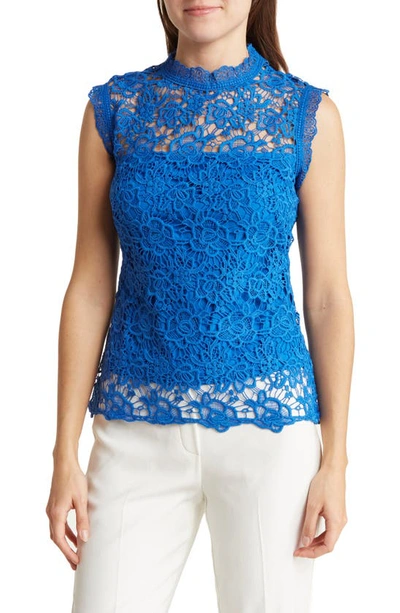 Nanette Lepore Lace Sleeveless Top In Cayman Blue