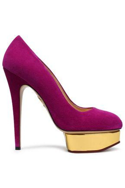 Charlotte Olympia Woman Textured-leather Ankle Boots Magenta
