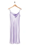 Bebe Satin Cowl Neck Midi Dress In Lilac