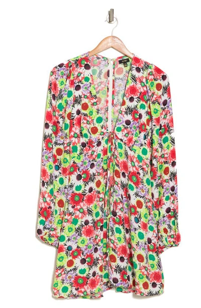 Afrm Caprice Floral Long Sleeve Minidress In Summer Daisy Bouquet