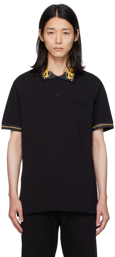 Versace Jeans Couture Cotton Pique Polo In Black