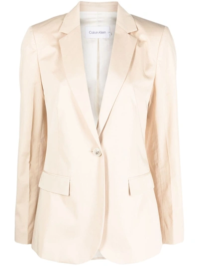 Calvin Klein Single-breasted Long-sleeve Blazer In Beige