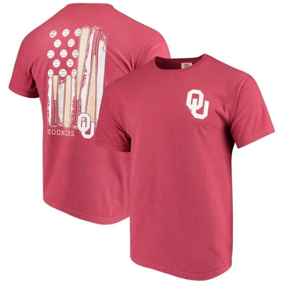 Image One Crimson Oklahoma Sooners Baseball Flag Comfort Colours T-shirt