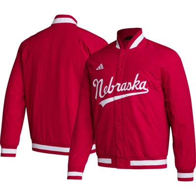 Adidas Originals Adidas Red Scarlet Huskers Baseball Coaches Full-snap Jacket