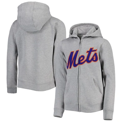 Outerstuff Kids' Youth Heather Gray New York Mets Wordmark Full-zip Fleece Hoodie