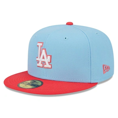 New Era Men's  Light Blue, Red Los Angeles Dodgers Spring Color Two-tone 59fifty Fitted Hat In Light Blue,red