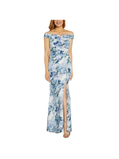 Adrianna Papell Womens Metallic Floral Evening Dress In Blue