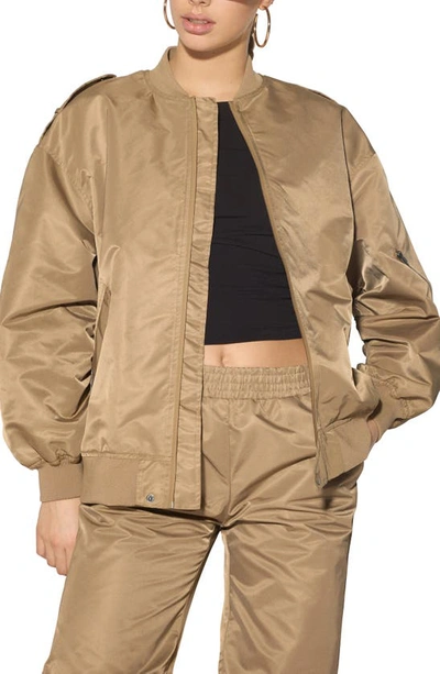 Something New Sneco Oversize Satin Bomber Jacket In Bungee Cord