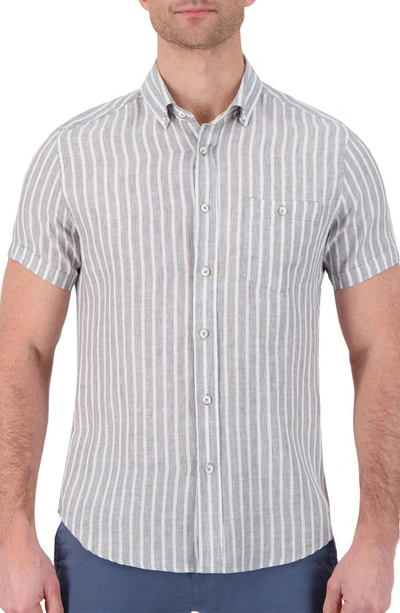 Report Collection Novelty Stripe Linen Button-down Shirt In Grey