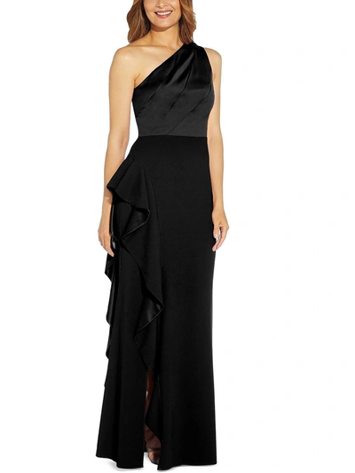 Adrianna Papell Womens Pleated Ruffle Evening Dress In Black