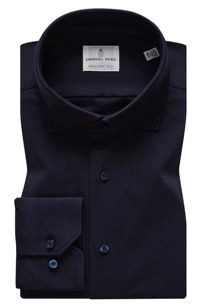 Emanuel Berg 4flex Modern Fit Navy Knit Button-up Shirt