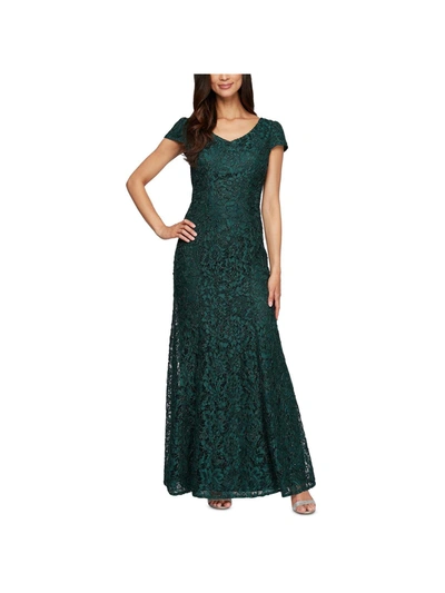Alex Evenings Womens Beaded Lace Evening Dress In Green
