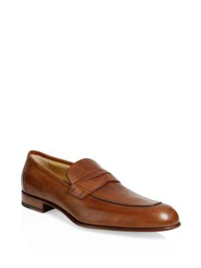 A. Testoni' Leather Penny Loafers In Caramel