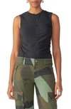 Sanctuary Inner Smile Center Ruched Stretch Cotton & Modal Top In Black