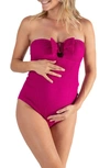 Cache Coeur Bow One-piece Maternity Swimsuit In Fuschia