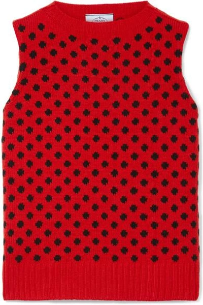 Prada Polka-dot Wool And Cashmere-blend Tank In Red