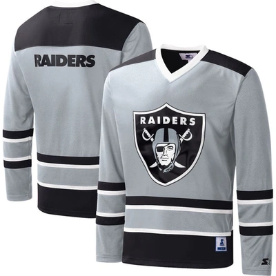 Starter Silver Las Vegas Raiders Cross-check V-neck Long Sleeve T-shirt