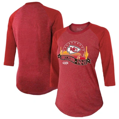 Majestic Women's  Threads Red Kansas City Chiefs Super Bowl Lvii Desert Tri-blend Raglan 3/4 Sleeve T In Scarlet