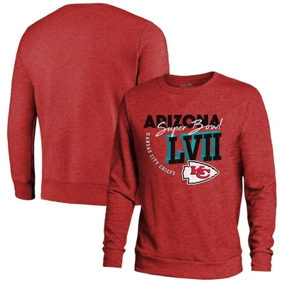 Majestic Threads Red Kansas City Chiefs Super Bowl Lvii High Tide Tri-blend Pullover Sweatshirt