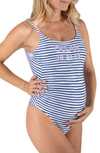 Cache Coeur Ocean Beach Maternity One-piece Swimsuit In White/ Marine