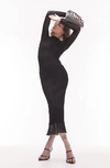 Topshop Stripe Long Sleeve Dress In Black