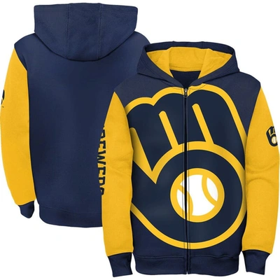 Outerstuff Kids' Youth Navy Milwaukee Brewers Poster Board Full-zip Hoodie