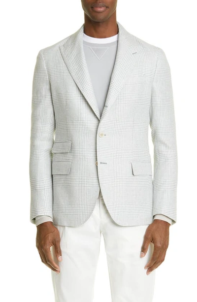 Eleventy Prince Of Wales Plaid Linen, Wool & Silk Sport Coat In Grey Multi