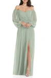 Dessy Collection Convertible Neck Long Sleeve Chiffon Gown In Willow
