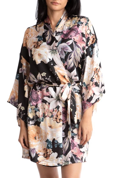 Midnight Bakery Lyric Floral Satin Wrap In Black