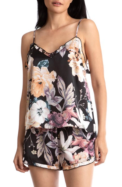 Midnight Bakery Lyric Floral Camisole Short Pajamas In Black