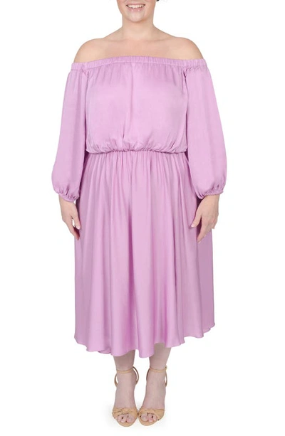 Mayes Nyc Edwina Off The Shoulder Belted Dress In Orchid Solid