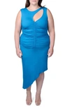 Mayes Nyc Sarah Cutout Asymmetric Ruched Dress In Mykonos Blue
