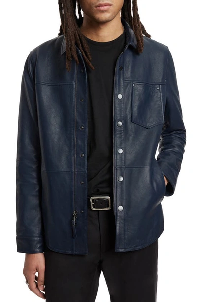John Varvatos Leather Shirt Jacket In Ink Blue