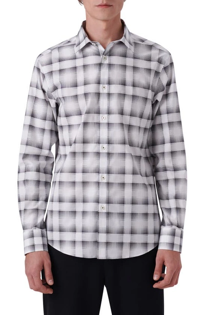 Bugatchi Shaped Fit Plaid Stretch Cotton Button-up Shirt In White