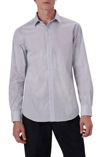 Bugatchi Shaped Fit Print Stretch Cotton Button-up Shirt In Platinum