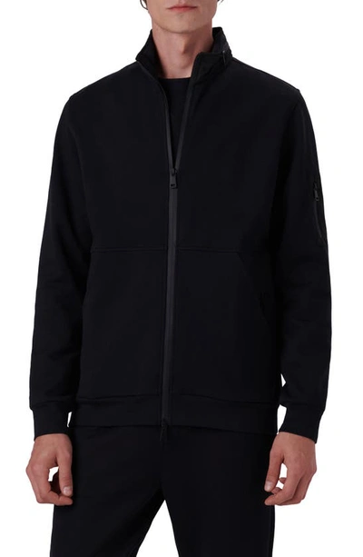 Bugatchi Cotton Blend Zip-up Knit Jacket In Caviar