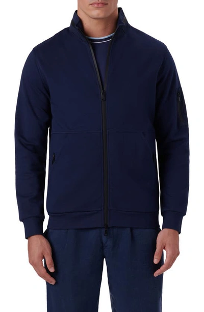 Bugatchi Cotton Blend Zip-up Knit Jacket In Navy